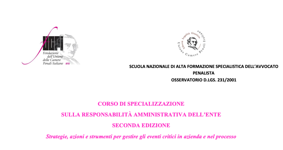 Il 20 dicembre Armando Simbari e Francesco Indirli sono relatori al Corso di Specializzazione sulla responsabilità amministrativa dell'ente